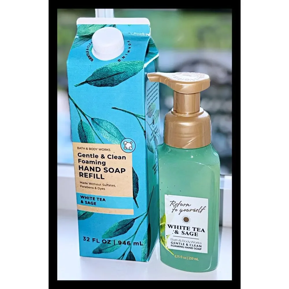 Bath & Body Works White Tea & Sage 8.75oz Foaming Hand Soap + 32oz Refill